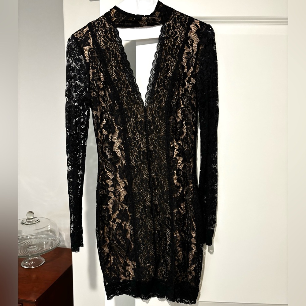 Black lace long sleeve dress